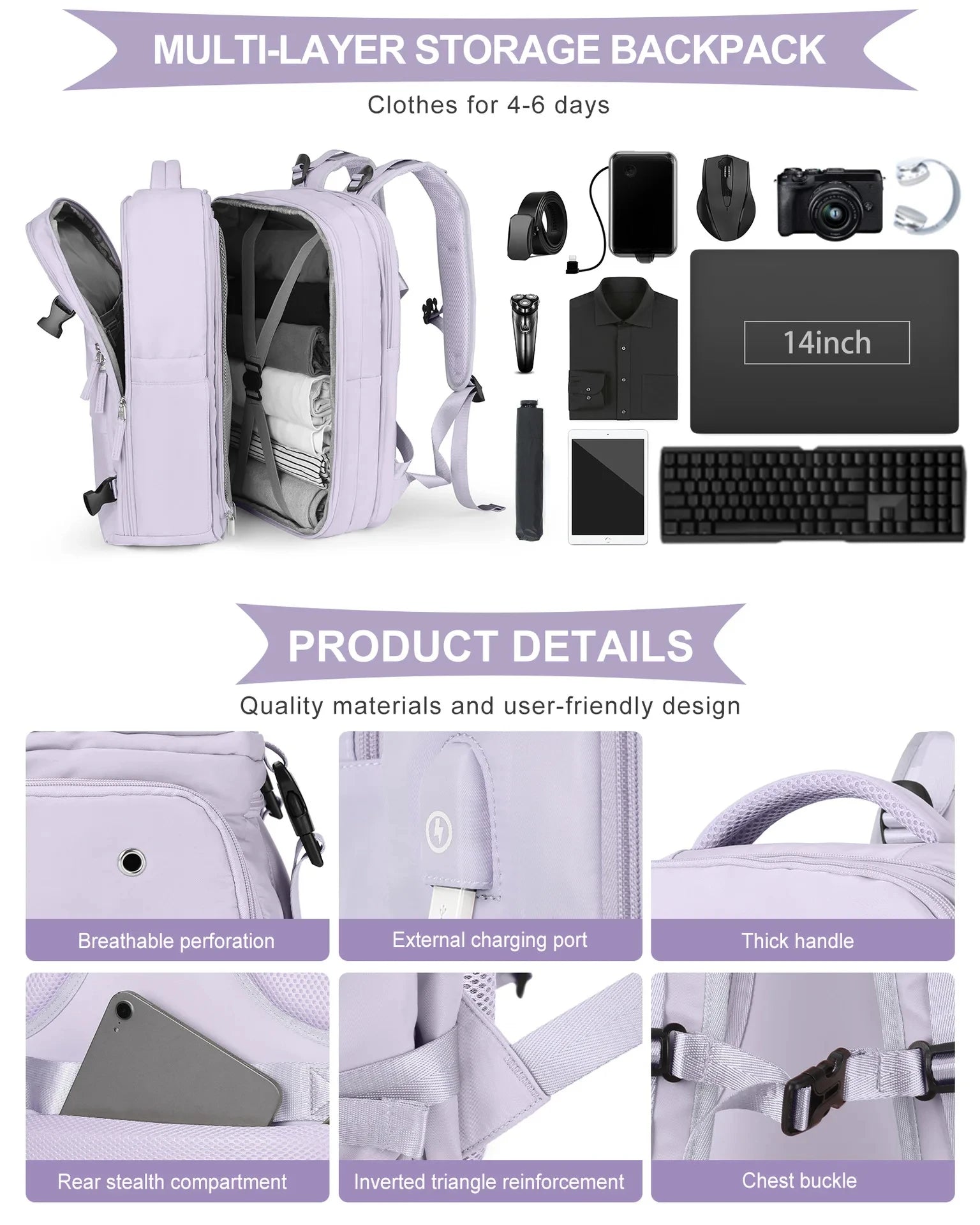 Multifunctional 40x25x20 Travel Backpack