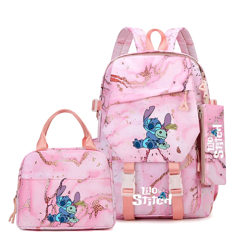 Pink Marble School Backpack Set