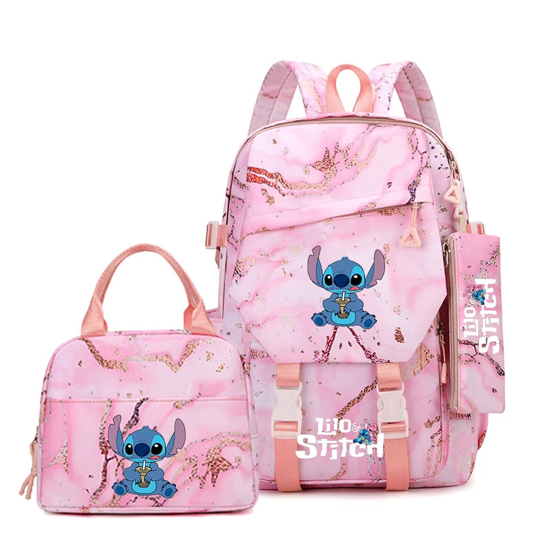 Pink Marble School Backpack Set