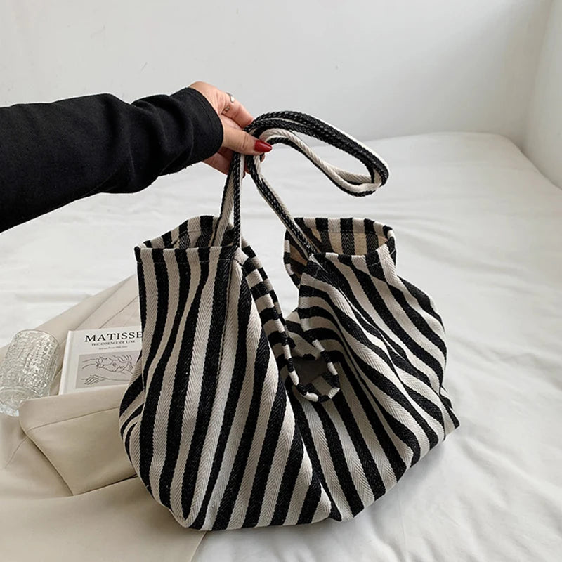 Retro Striped Tote Shoulder Bag
