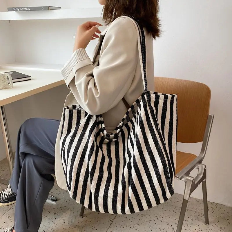 Retro Striped Tote Shoulder Bag