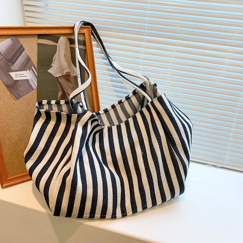 Retro Striped Tote Shoulder Bag