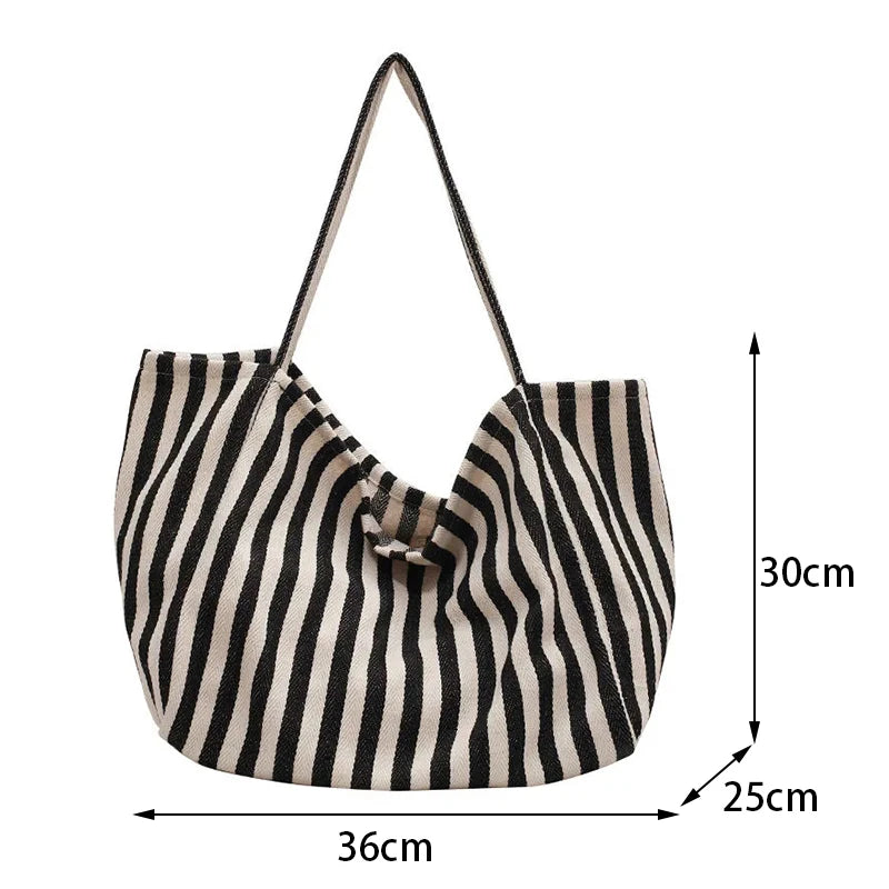 Retro Striped Tote Shoulder Bag