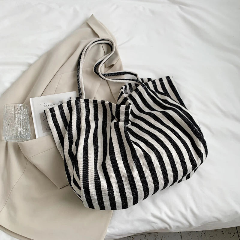 Retro Striped Tote Shoulder Bag