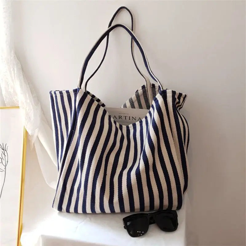 Retro Striped Tote Shoulder Bag