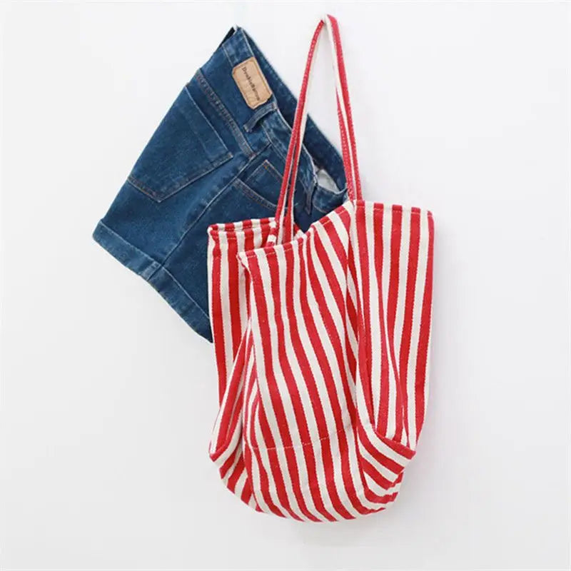 Retro Striped Tote Shoulder Bag