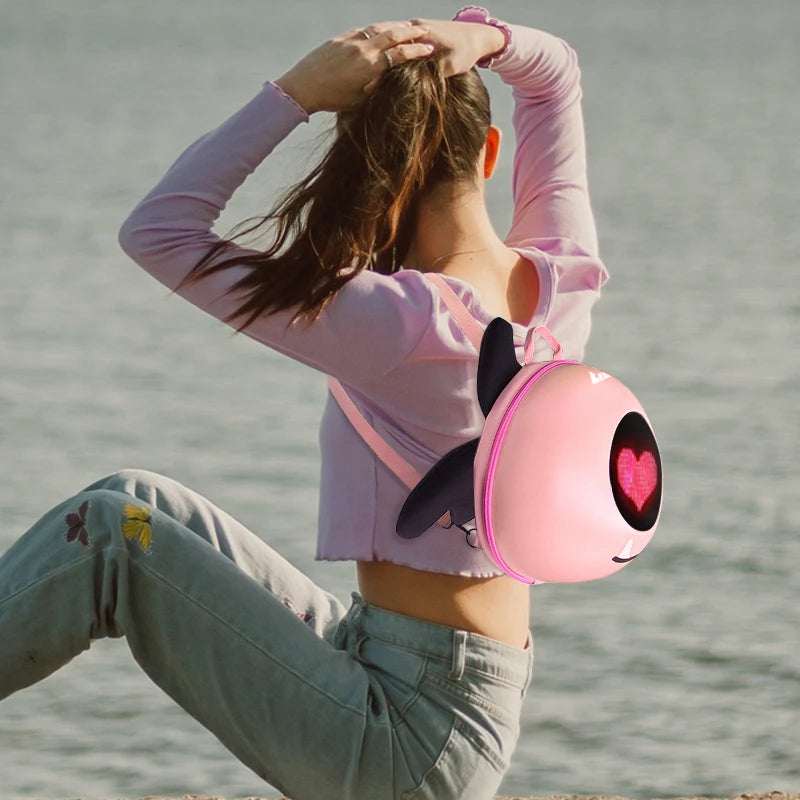 Smart LED Backpack with Glowing Eyes – Hard Shell Intelligent Travel Bag