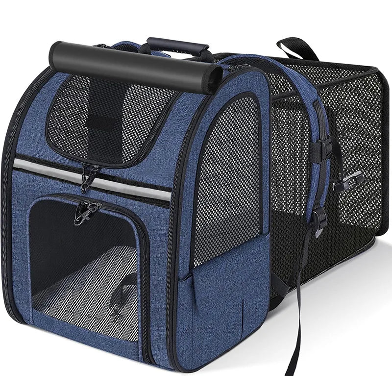 Expandable Cat Carrier Backpack with Shade Cover – Breathable Mesh Pet Travel Backpack