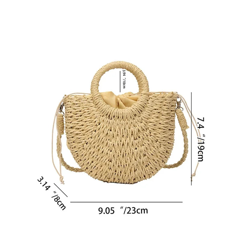 Handwoven Straw Half-Moon Crossbody Bag – Large Capacity Beach