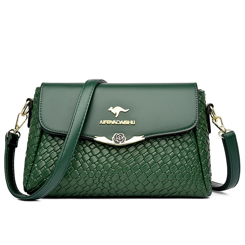 Woven PU Leather Shoulder Bag – Luxury Crossbody Handbag