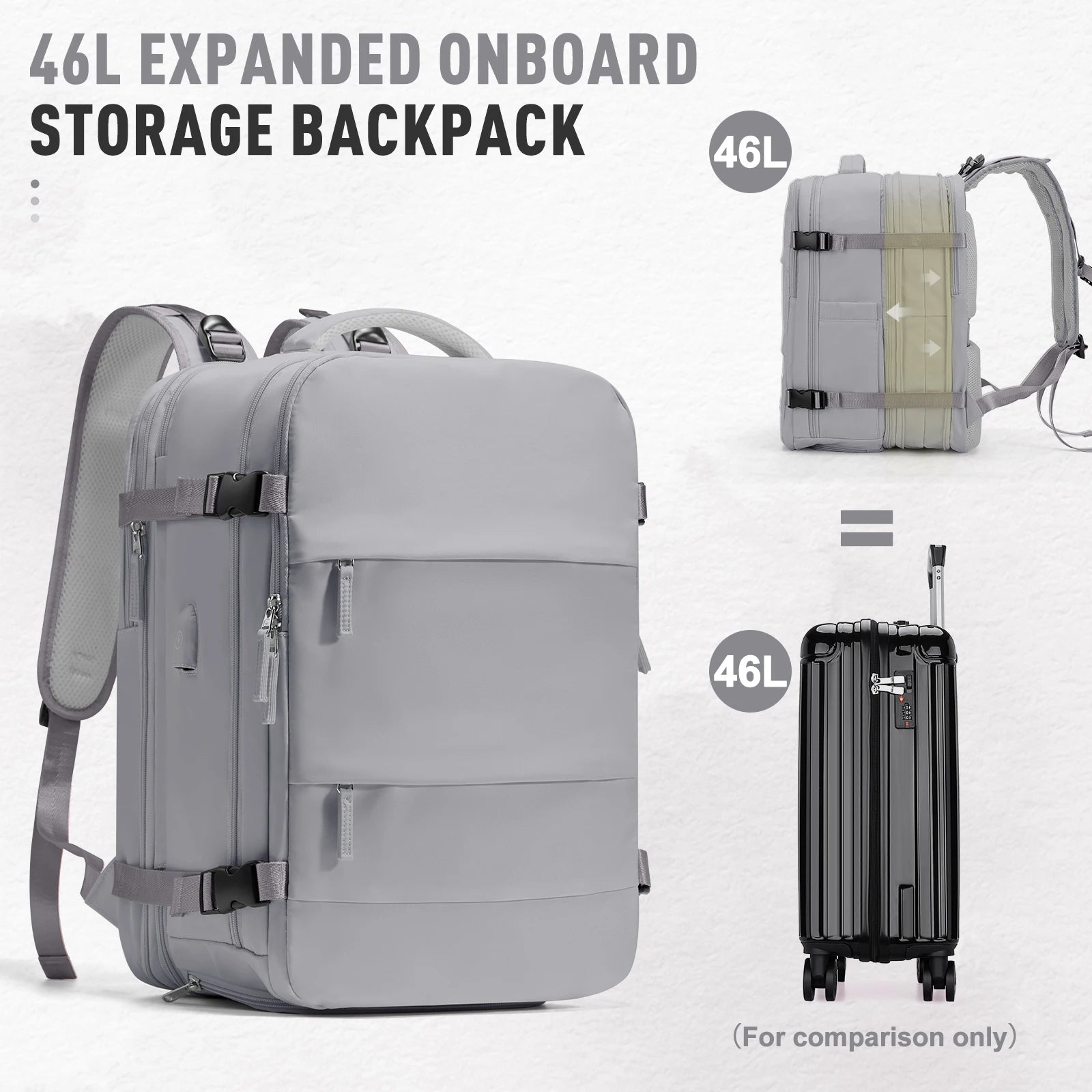 Expandable 46L Cabin Hiking Backpack – Airline Approved Travel Rucksack