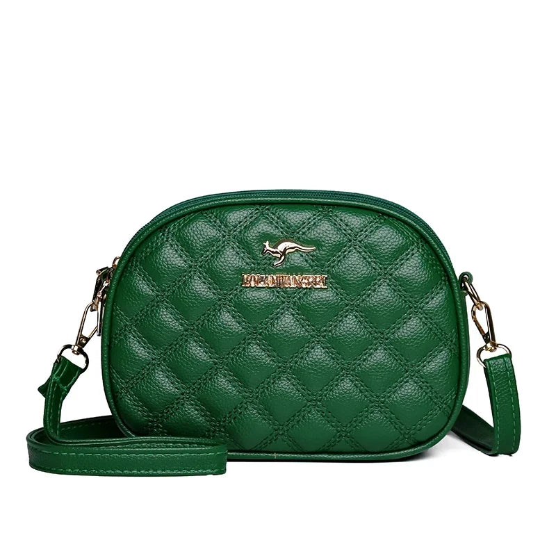 Elegant Triple-Zip Handbag – Croc-Texture PU Leather Crossbody Bag