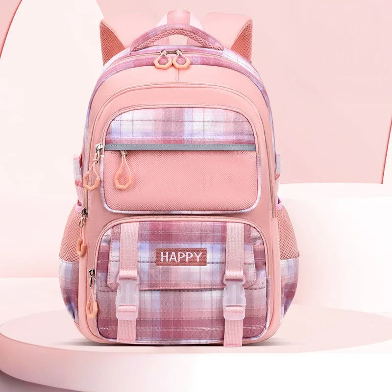 Purple Plaid School Backpack-Waterproof Kids Bag