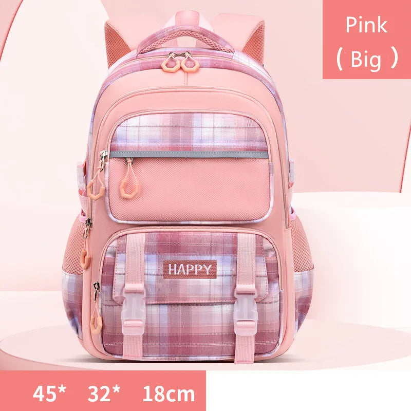 Purple Plaid School Backpack-Waterproof Kids Bag