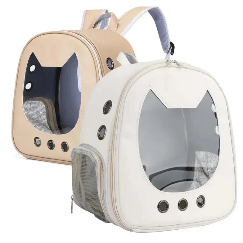 PU Portable Cat Carrier Backpack – Transparent Breathable Pet Bag