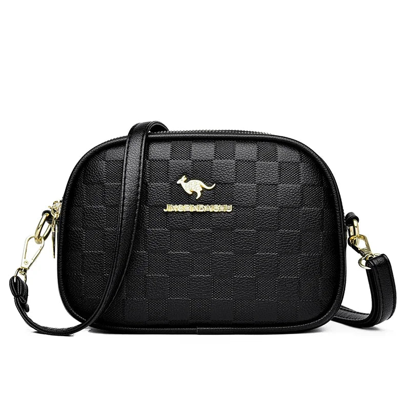 Elegant Triple-Zip Handbag – Croc-Texture PU Leather Crossbody Bag