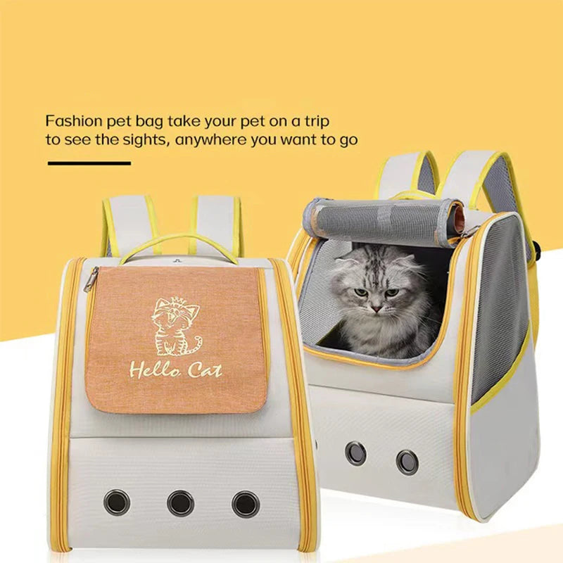 Triple-Sided Breathable Cat Backpack – Durable Double-Shoulder Pet Carrier