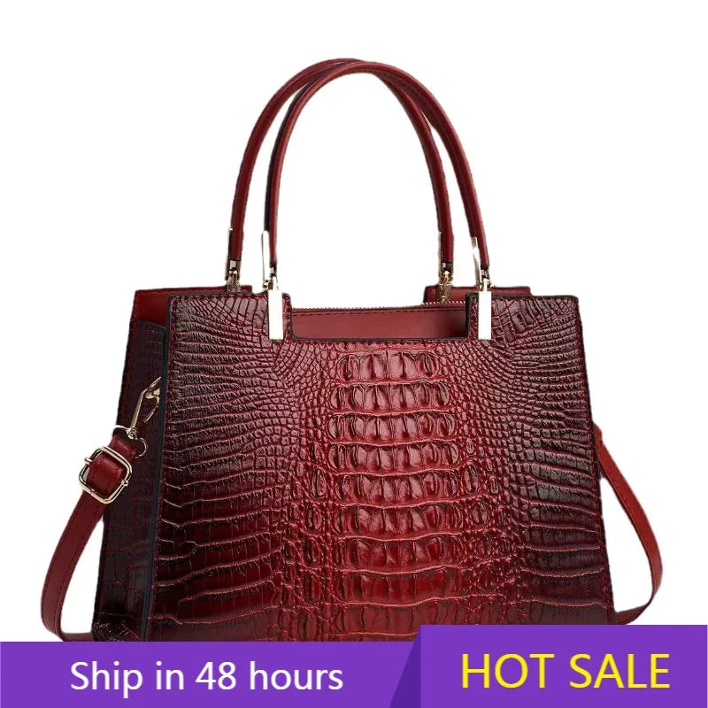 Classic Crocodile Texture PU Leather Bag – Large Capacity Tote