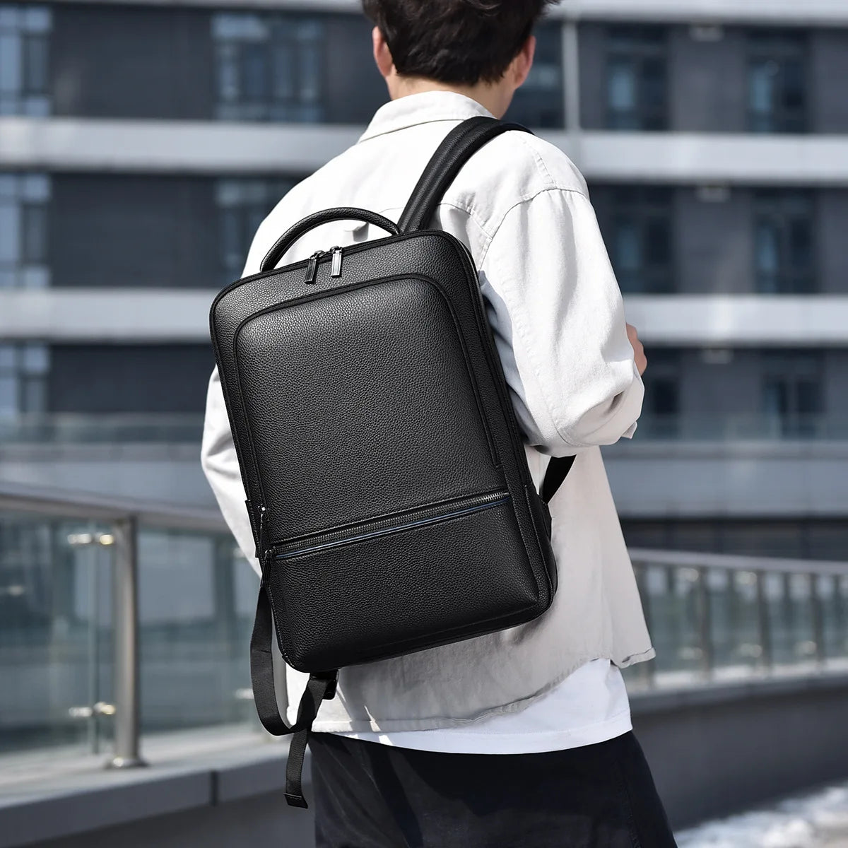 Slim PU Business Backpack with Laptop Compartment