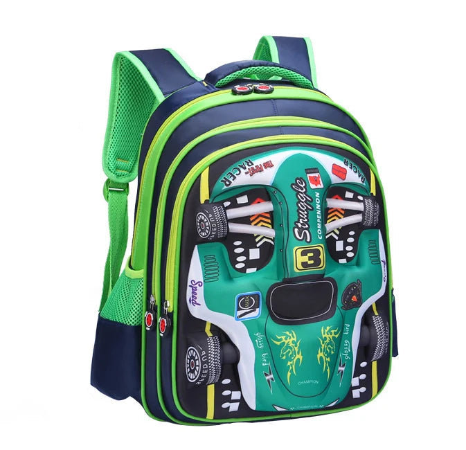 3D Car Design Waterproof Backpack for Preschool & Primary Kids
