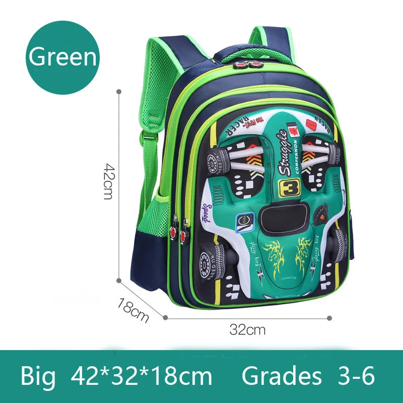 3D Car Design Waterproof Backpack for Preschool & Primary Kids
