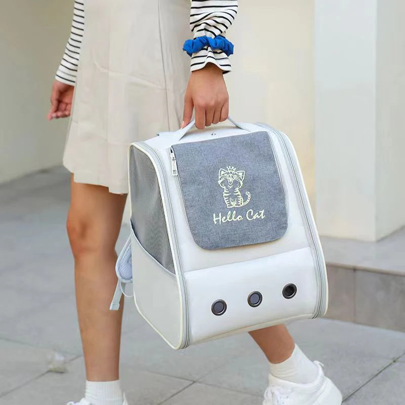 Triple-Sided Breathable Cat Backpack – Durable Double-Shoulder Pet Carrier