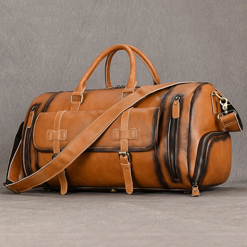 Retro Leather Weekender Bag – Large Travel Duffel Bag