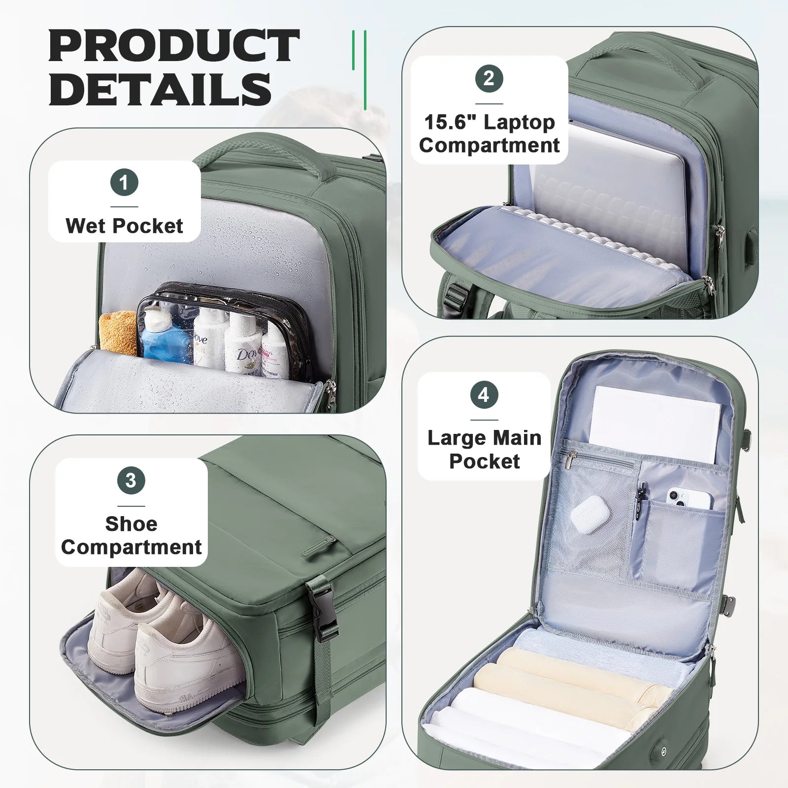 Expandable 46L Cabin Hiking Backpack – Airline Approved Travel Rucksack