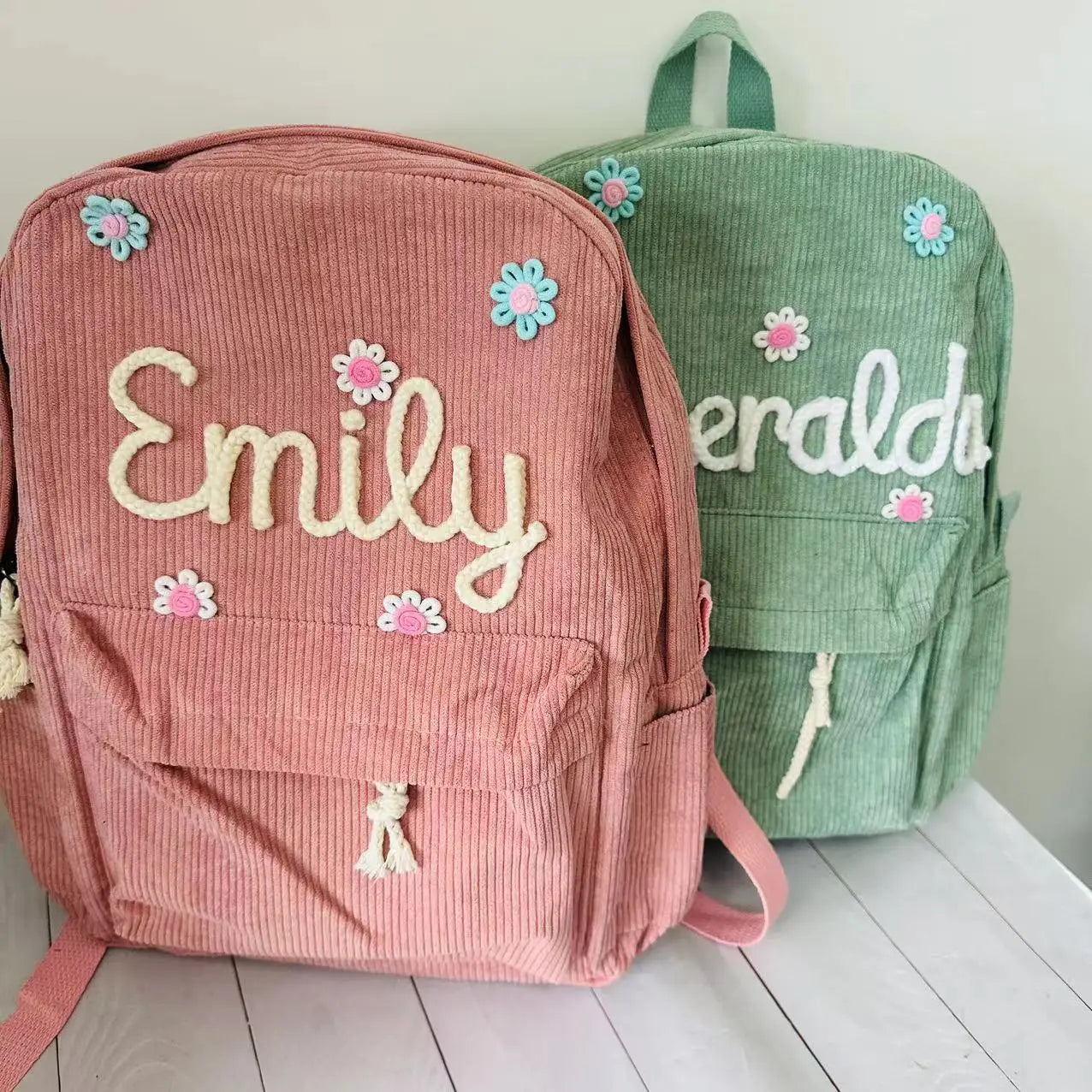 Embroidered Kids Backpack – Soft Corduroy Personalized Toddler Bag for Boys & Girls