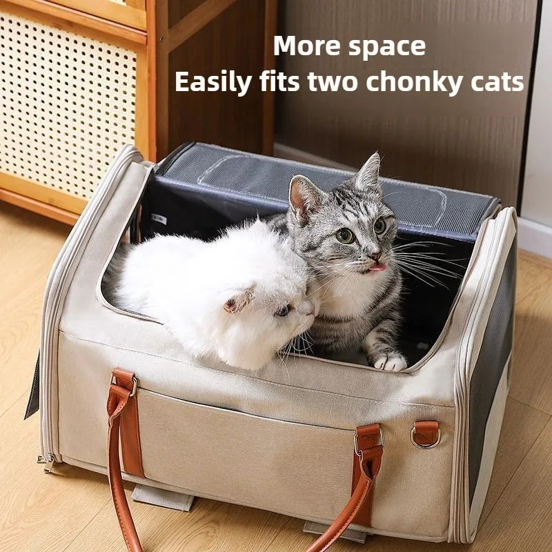 Multifunctional Cat Carrier with Trolley – Large Capacity, Foldable & Breathable Pet Bag