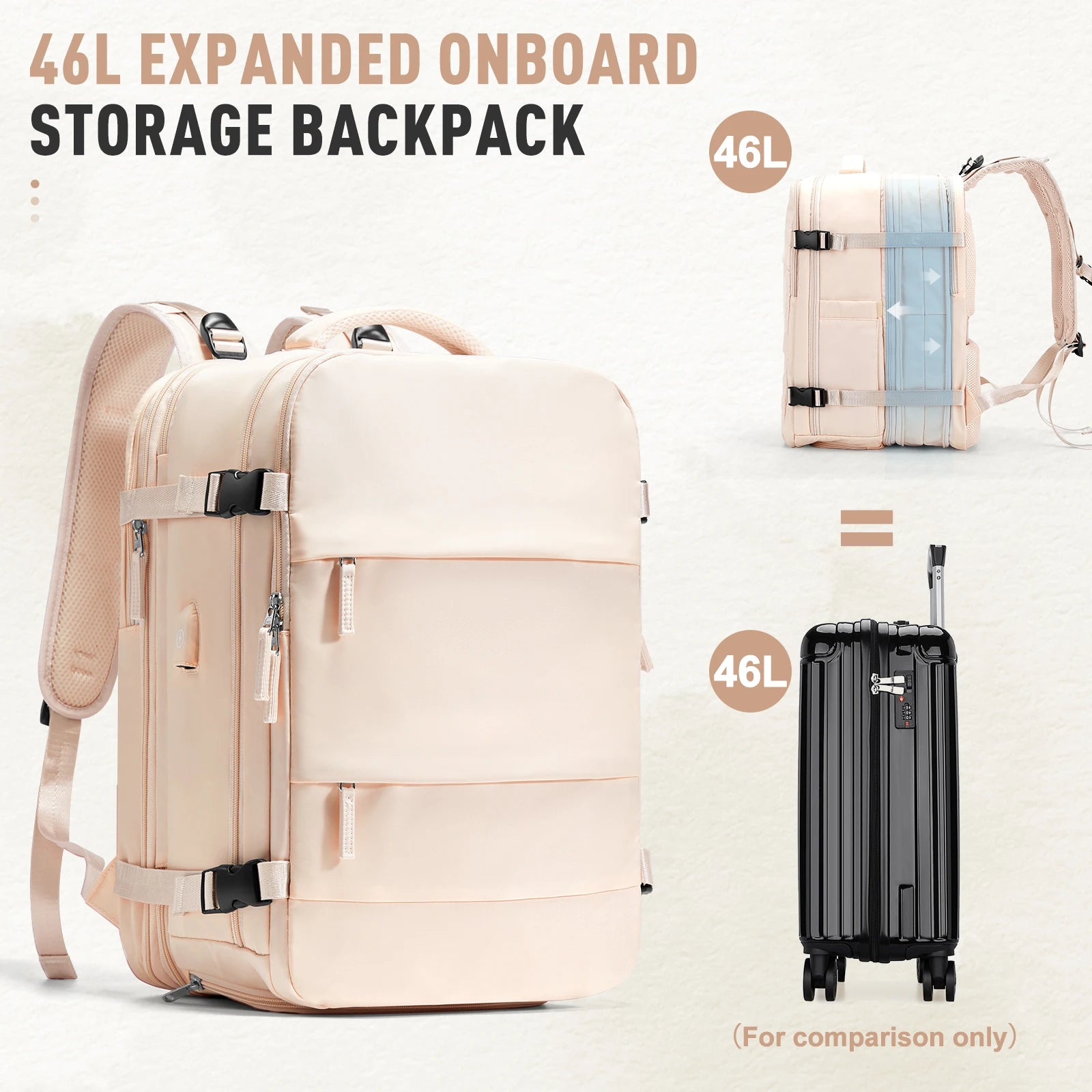 Expandable 46L Cabin Hiking Backpack – Airline Approved Travel Rucksack