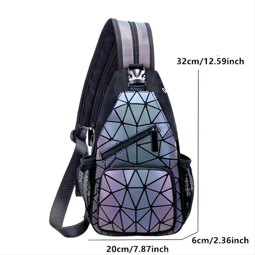 Geometric Luminous Holographic Backpack – Large Capacity Reflective Crossbody Bag