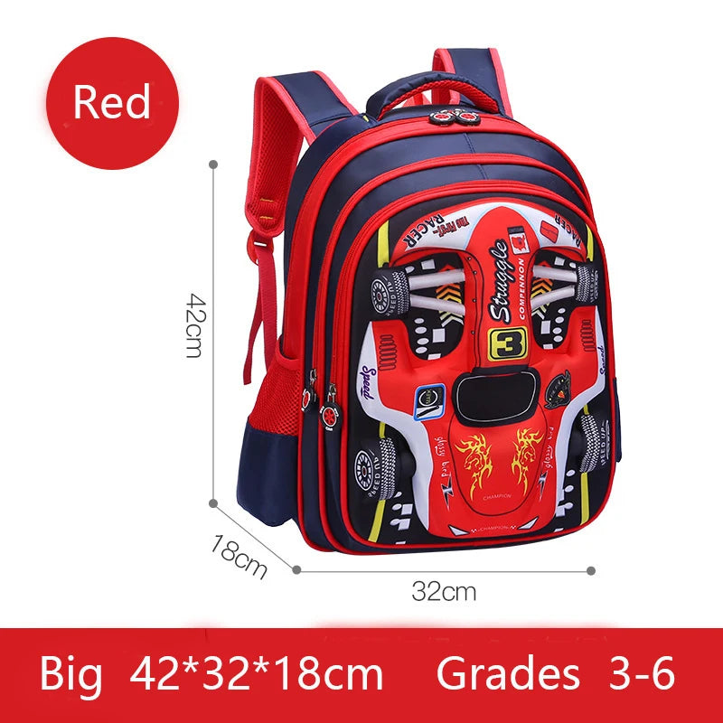 3D Car Design Waterproof Backpack for Preschool & Primary Kids