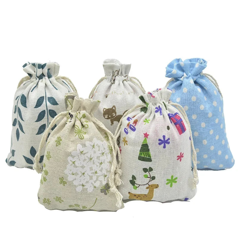Multi-Colored Cotton Linen Drawstring Bag