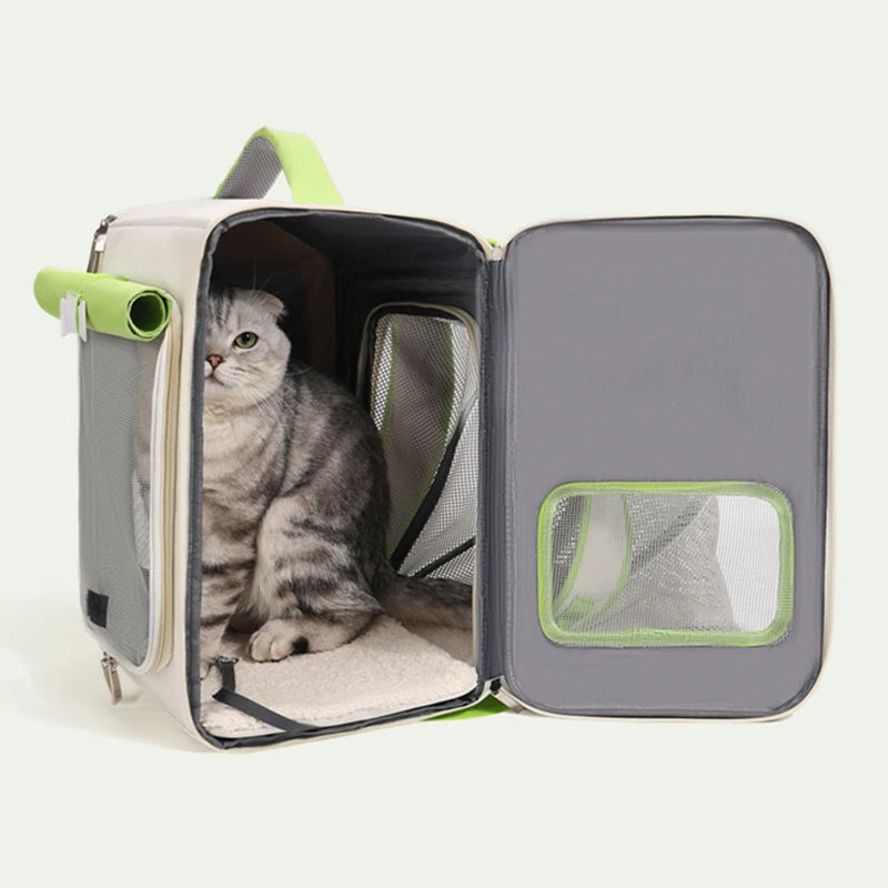 Large Expandable Cat Carrier Backpack – Foldable Breathable Travel Bag
