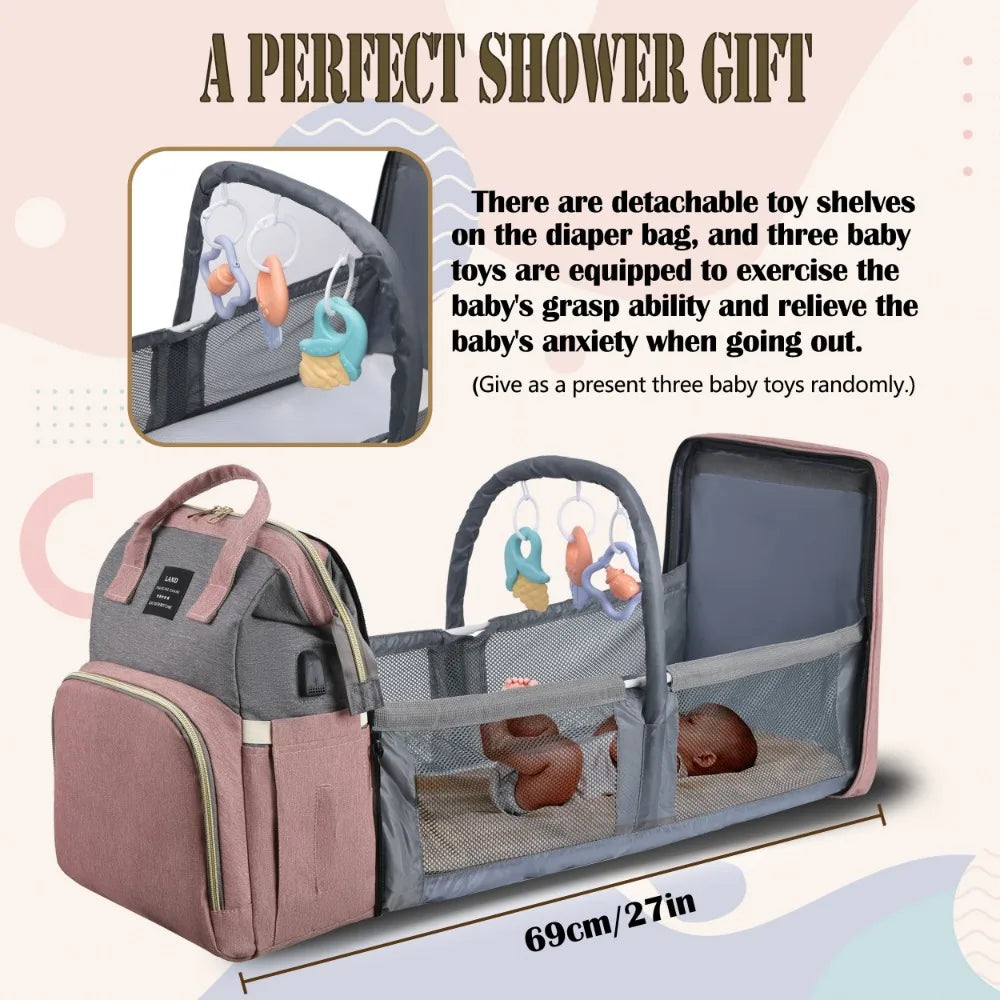 Lightweight Foldable Crib Baby Diaper Bag – Large Capacity Travel Maternity Backpack for Moms