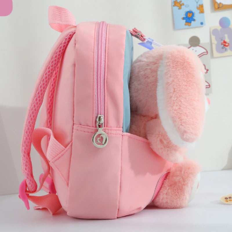 Plush 3D Rabbit School Backpack for Kids - Kindergarten Cartoon Bag