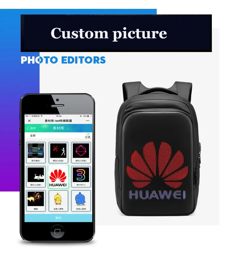 LED Display Smart Backpack – 15.6 Inch Business Travel Laptop Bag
