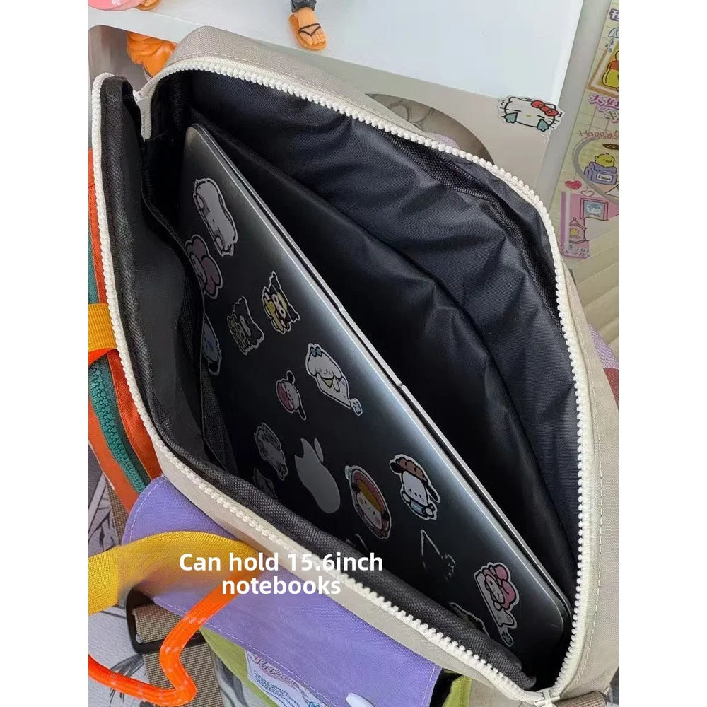 Color Block Portable Laptop Crossbody Bag for Students