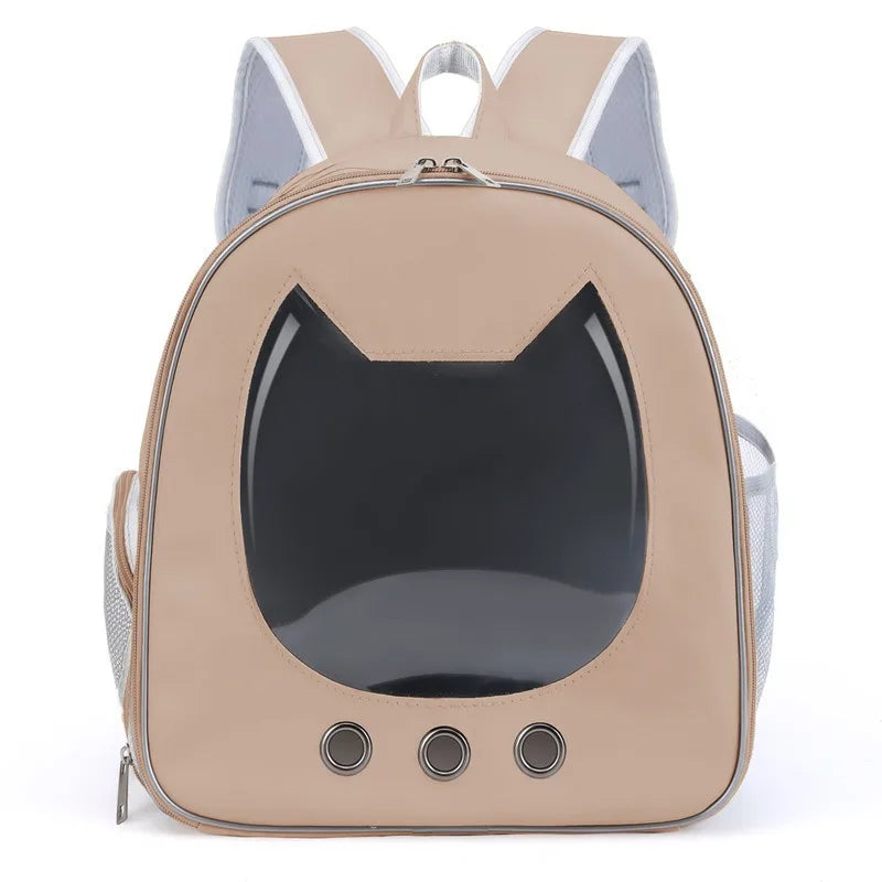 PU Portable Cat Carrier Backpack – Transparent Breathable Pet Bag