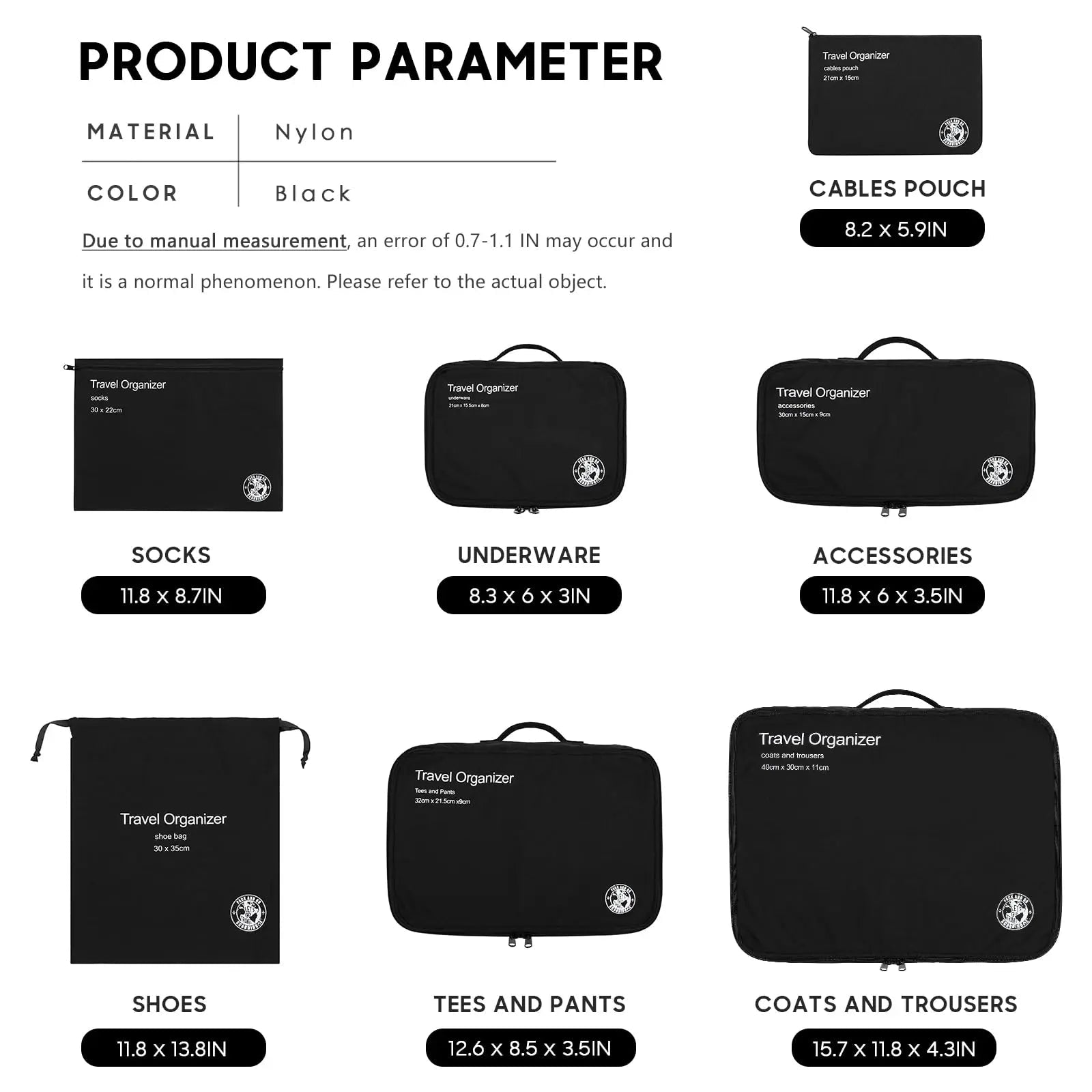 7Pcs Portable Travel Packing Cubes