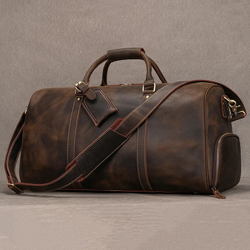 Natural Genuine Leather Travel Duffel Bag