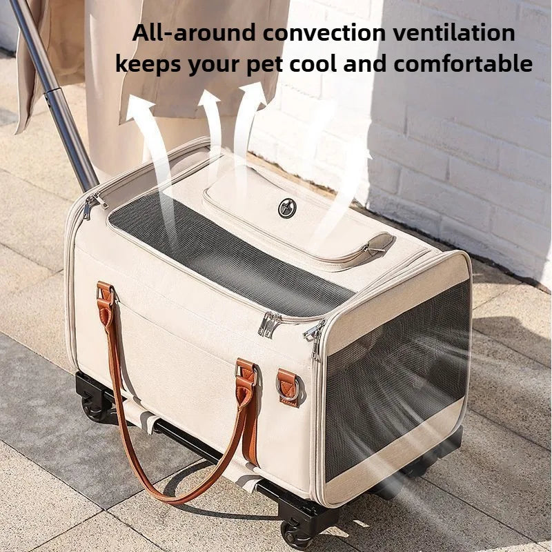 Multifunctional Cat Carrier with Trolley – Large Capacity, Foldable & Breathable Pet Bag