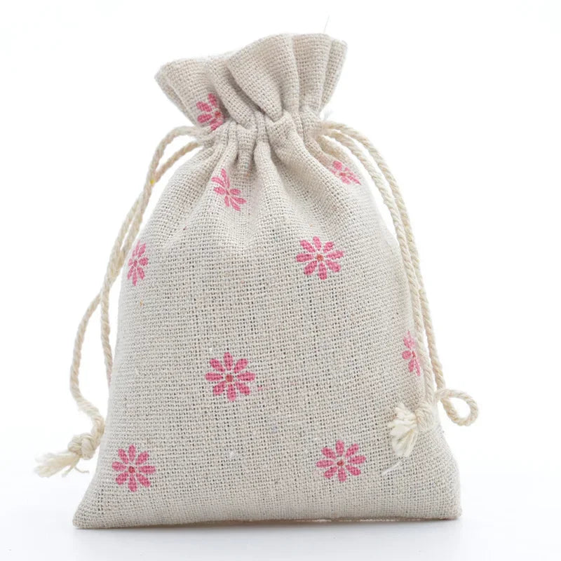 Multi-Colored Cotton Linen Drawstring Bag