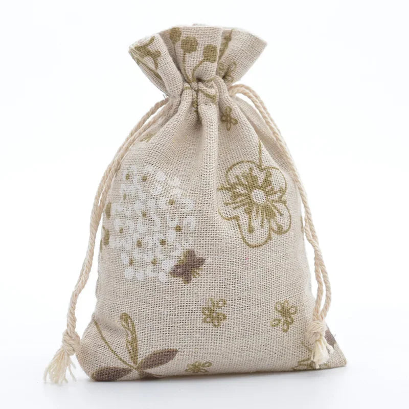 Multi-Colored Cotton Linen Drawstring Bag