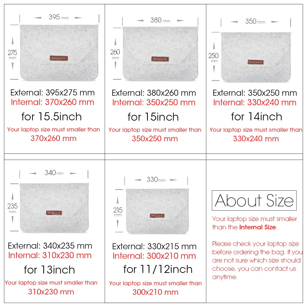 Wool Felt Laptop Sleeve Case for MacBook Air/Pro 11–15.6 Inch – Notebook Cover with Mousepad & Power Pack Gift