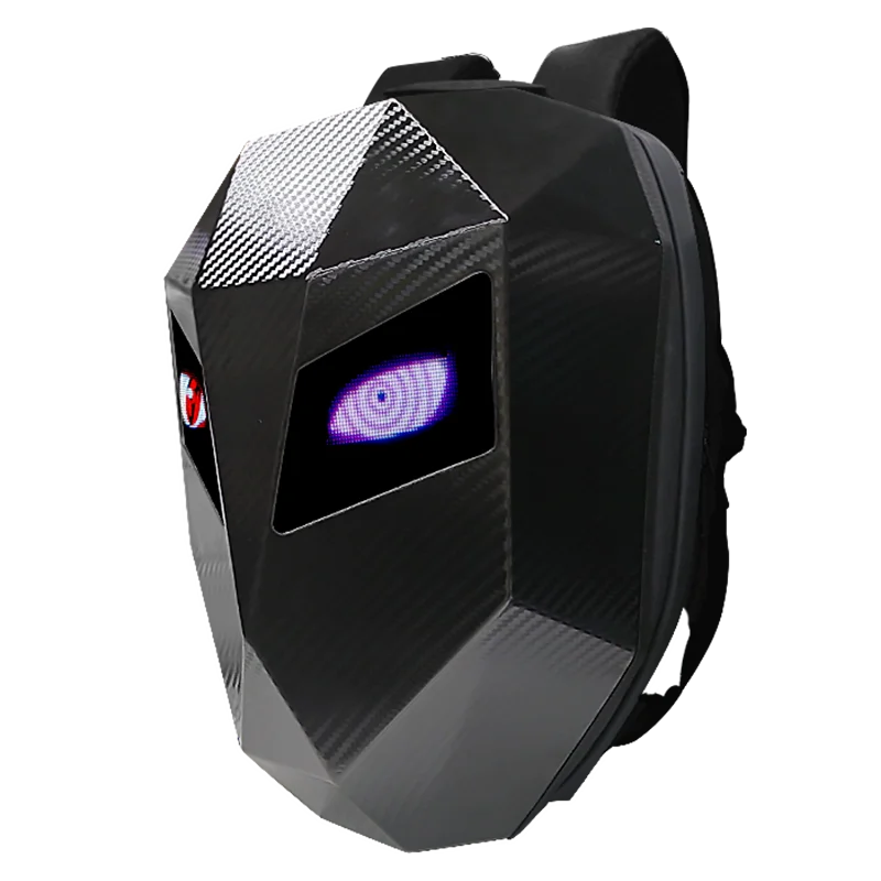 Bluetooth LED Motorcycle Backpack – Hard Shell Helmet Bag with Luminous Eyes