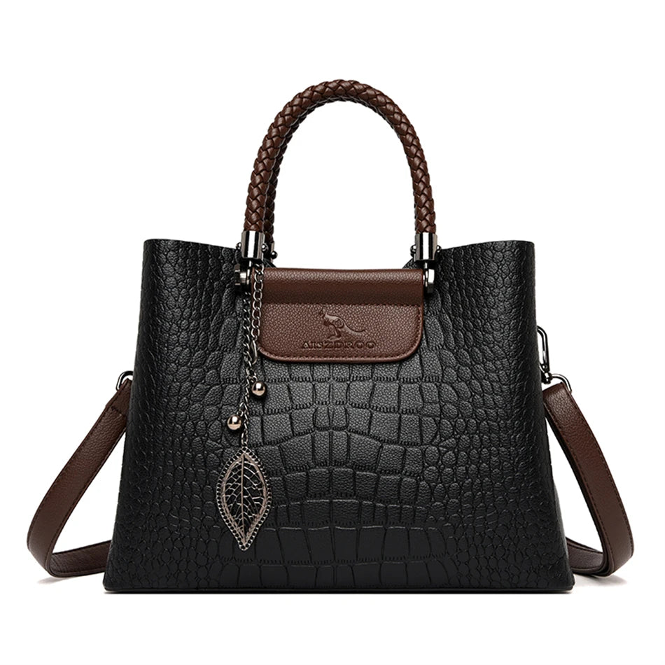 Elegant Shoulder Bag – 3-Layer Alligator Leather Messenger