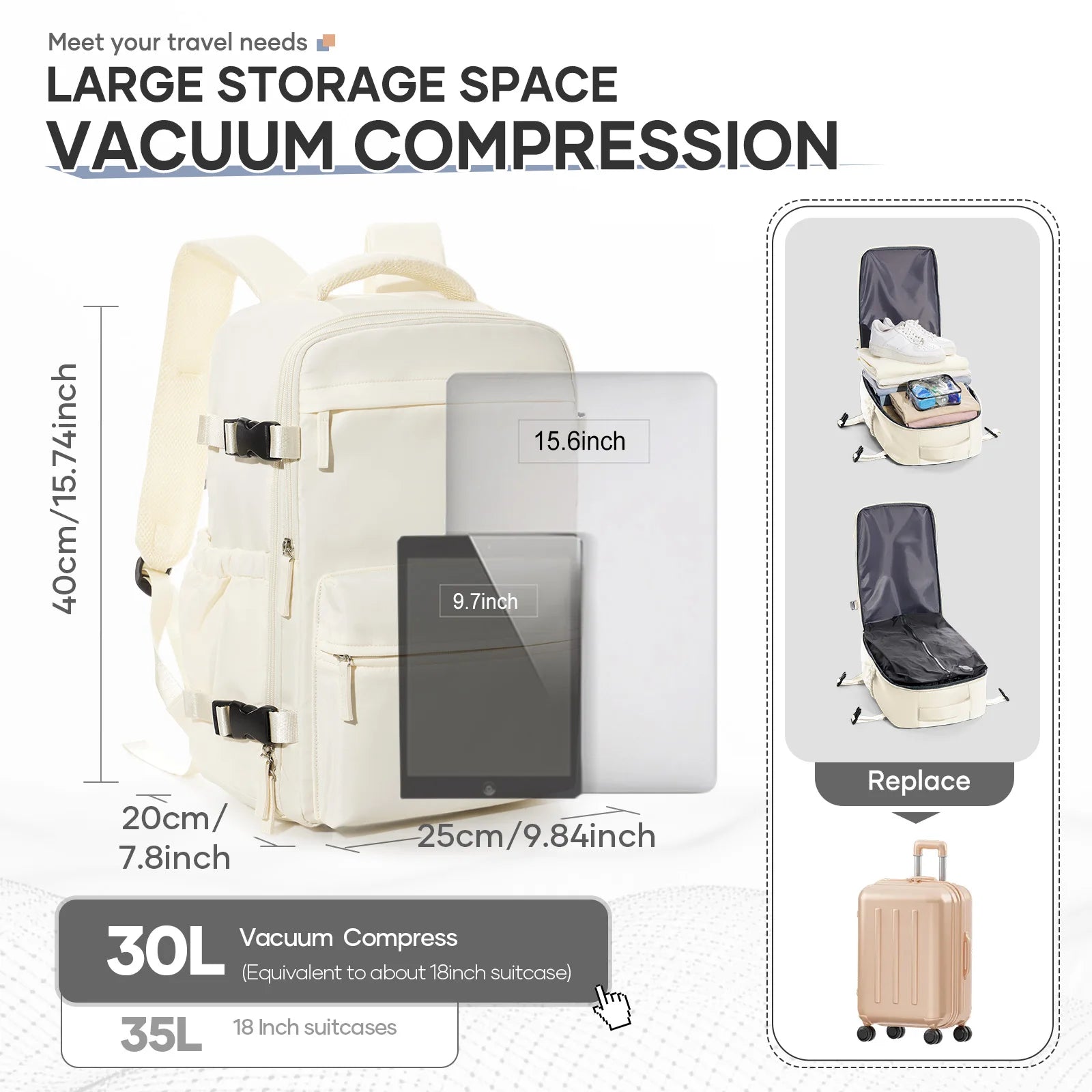 Air Compression Travel Bag – 15.6” Laptop Backpack