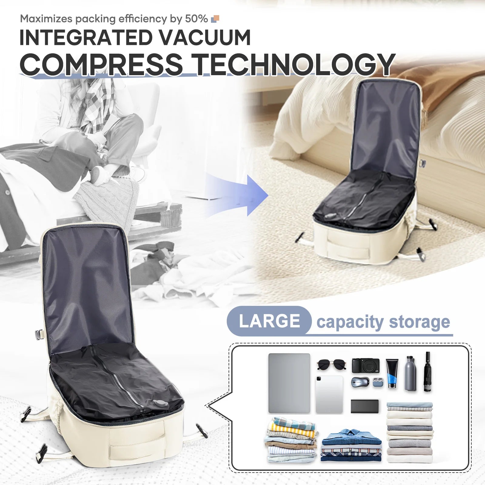 Air Compression Travel Bag – 15.6” Laptop Backpack